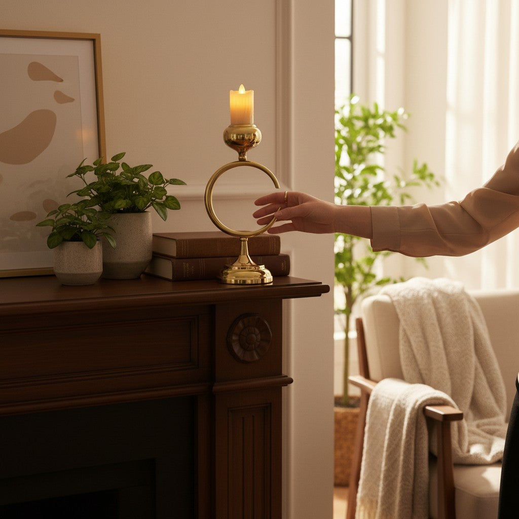 Opaline Crest Brass Candle Stand