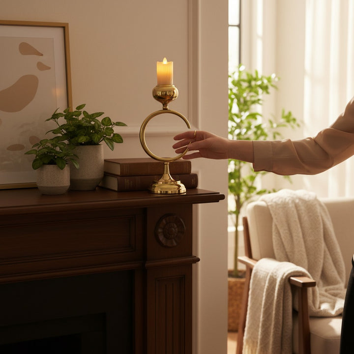 Opaline Crest Brass Candle Stand