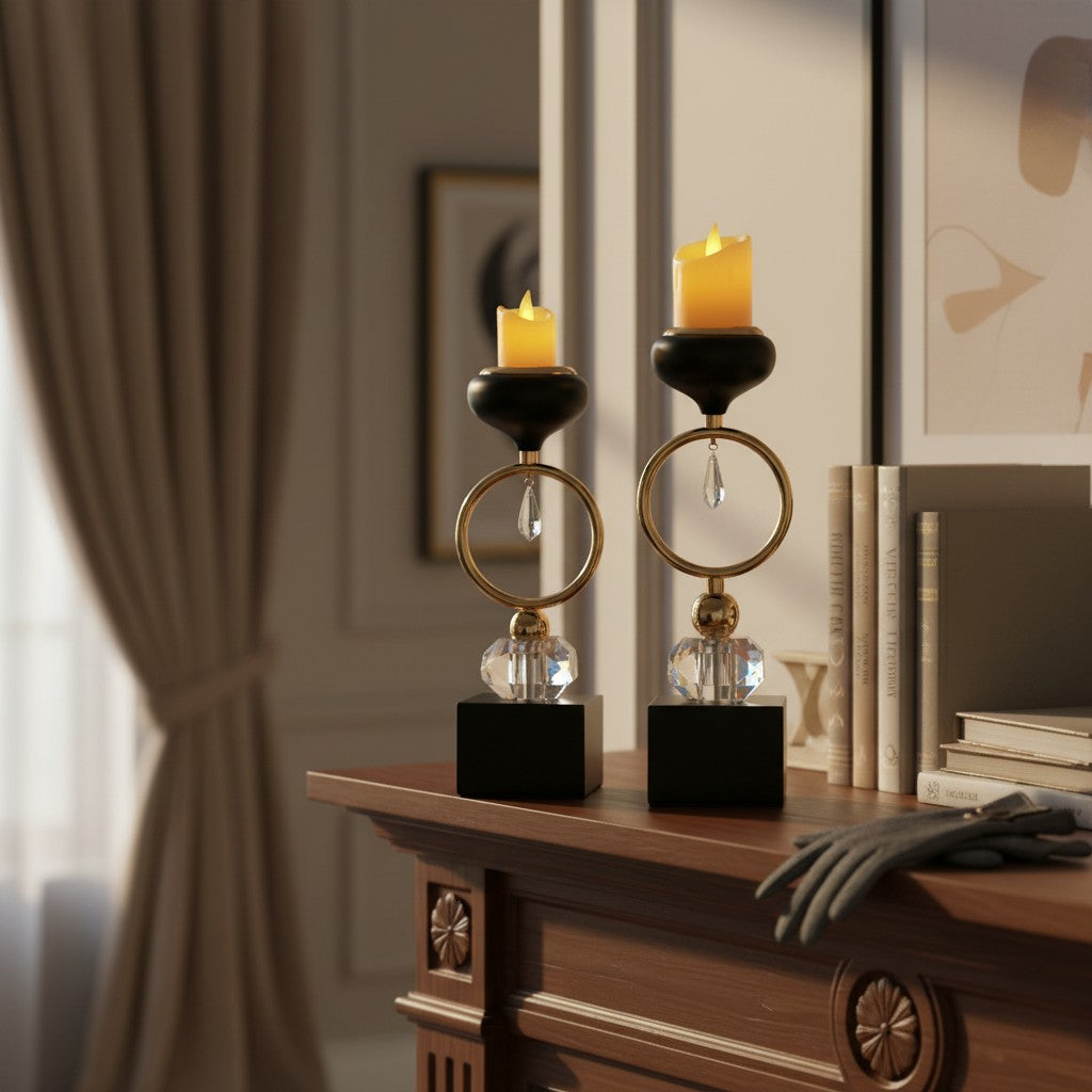 Mughal Glow – Crystal & Brass Candle Holder
