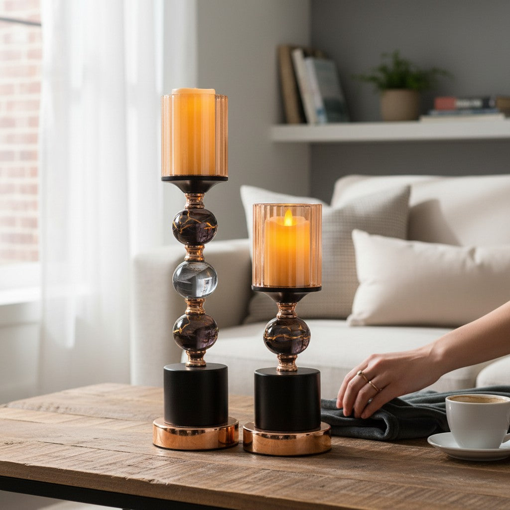 Black Ball Marble Candle Stand