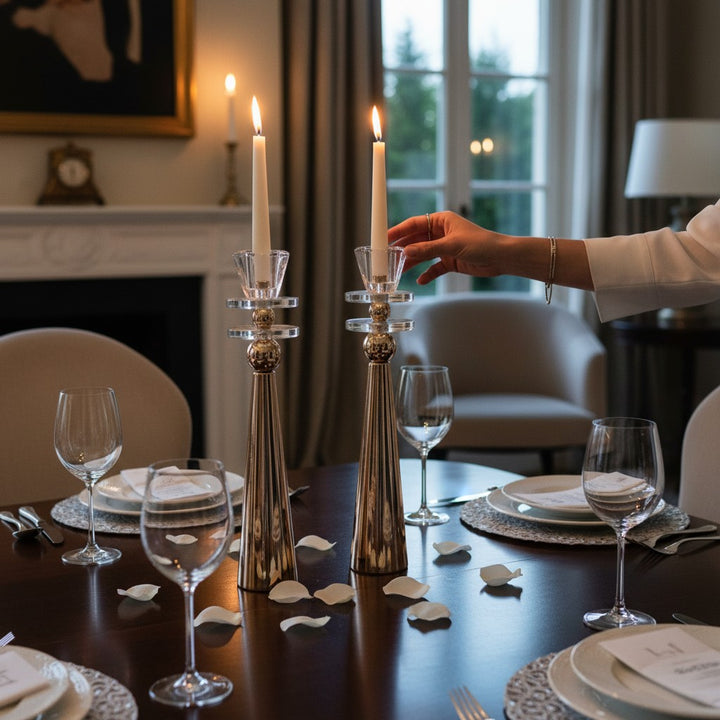 Black Crystal-plates Candle Stands Set