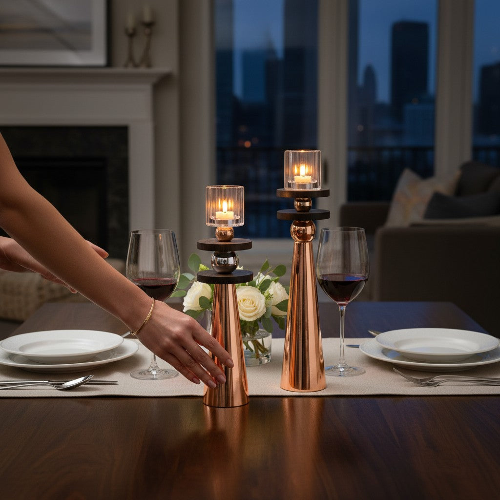 Black Crystal-plates Candle Stands Set
