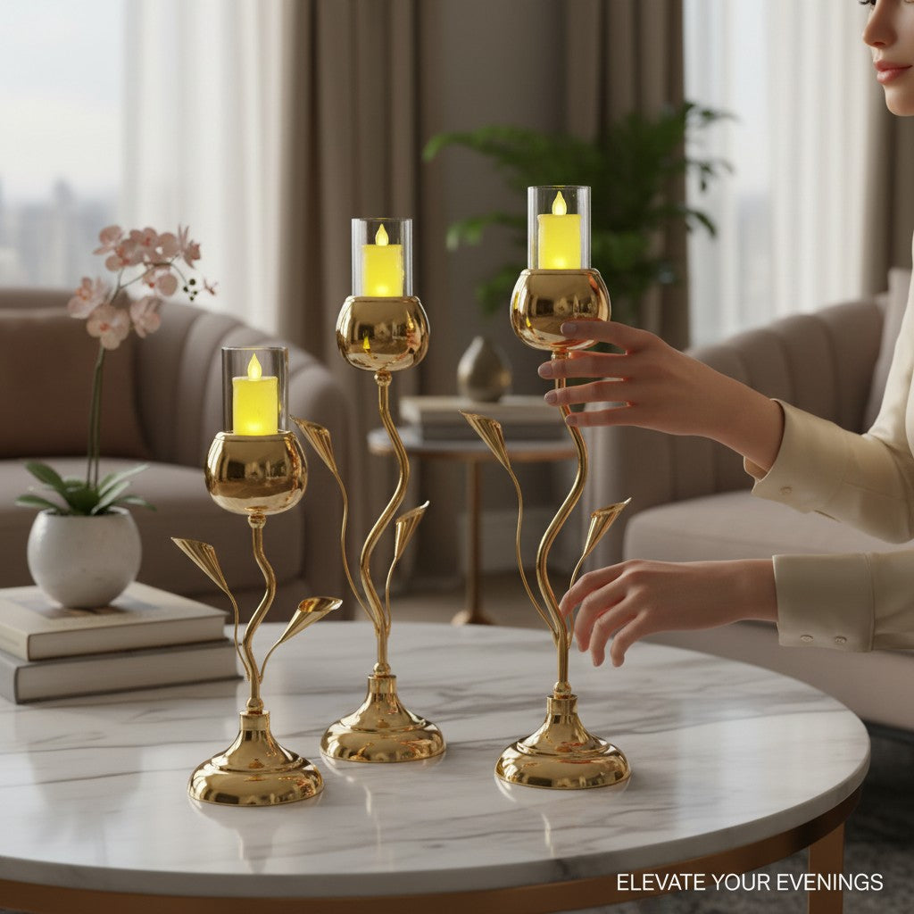 Metallic Golden Candle Holders