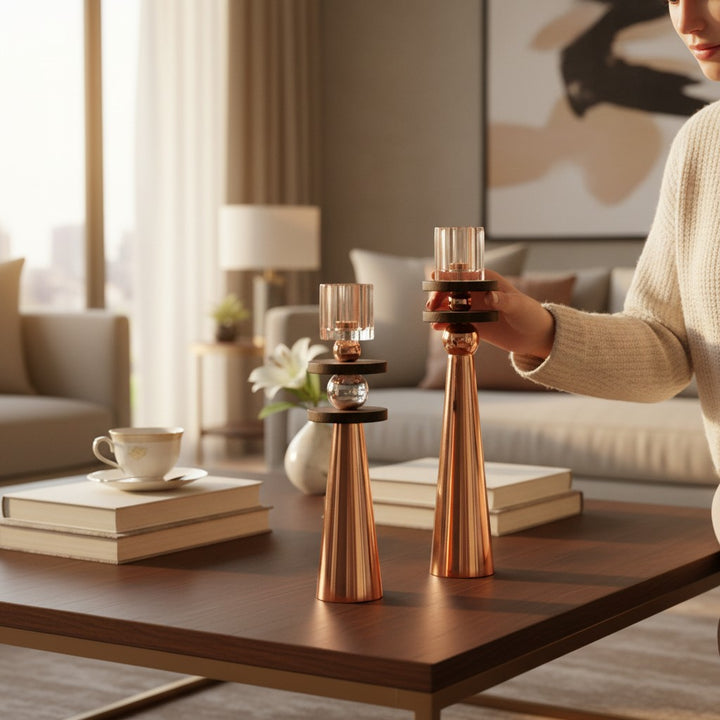 Black Crystal-plates Candle Stands Set