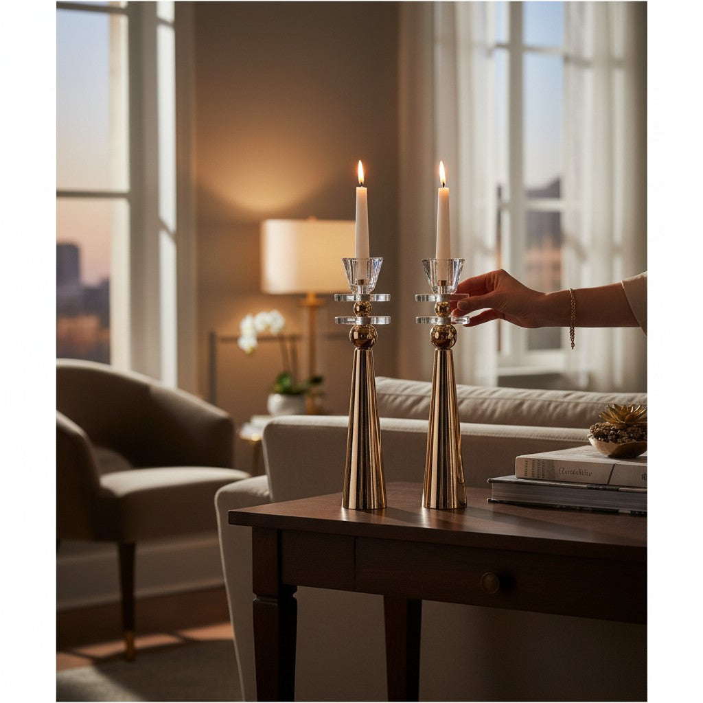 Black Crystal-plates Candle Stands Set