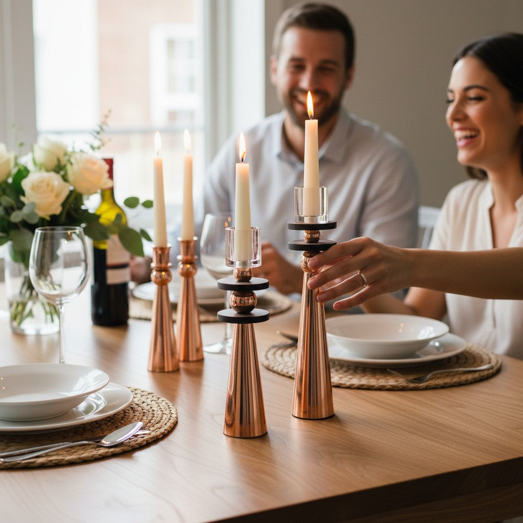 Black Crystal-plates Candle Stands Set