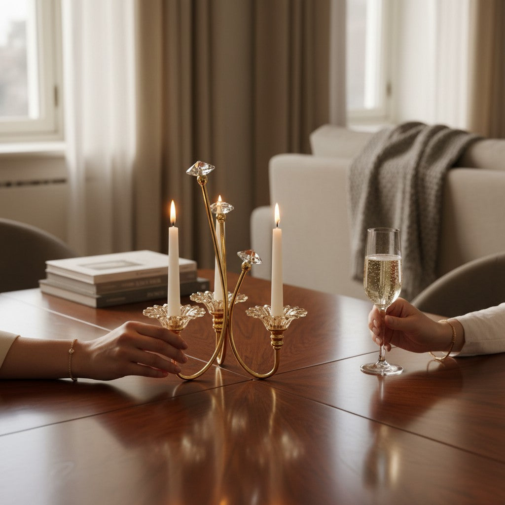 Divine Glow Metal & Crystal Candle Stand
