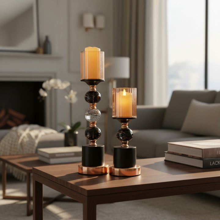 Black Ball Marble Candle Stand