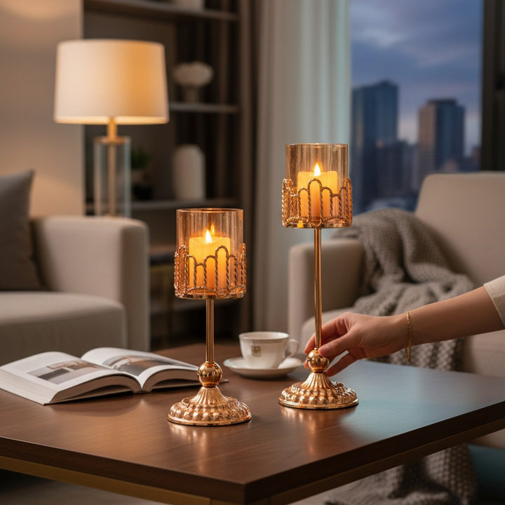 Golden Glass Metal Candle Stand