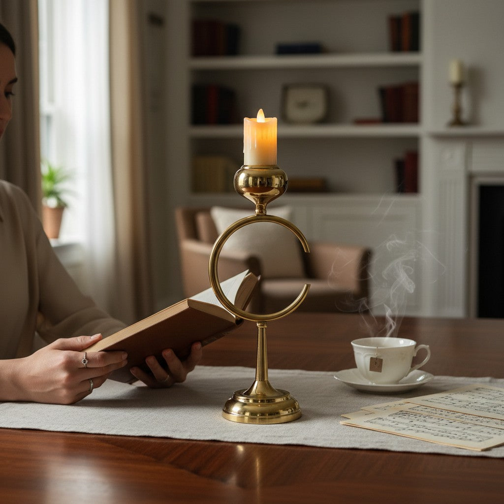 Opaline Crest Brass Candle Stand