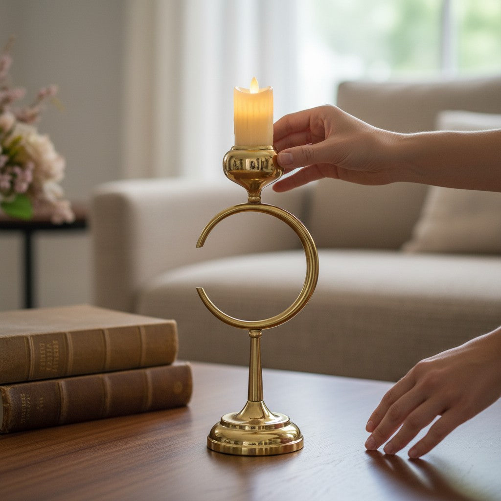 Opaline Crest Brass Candle Stand