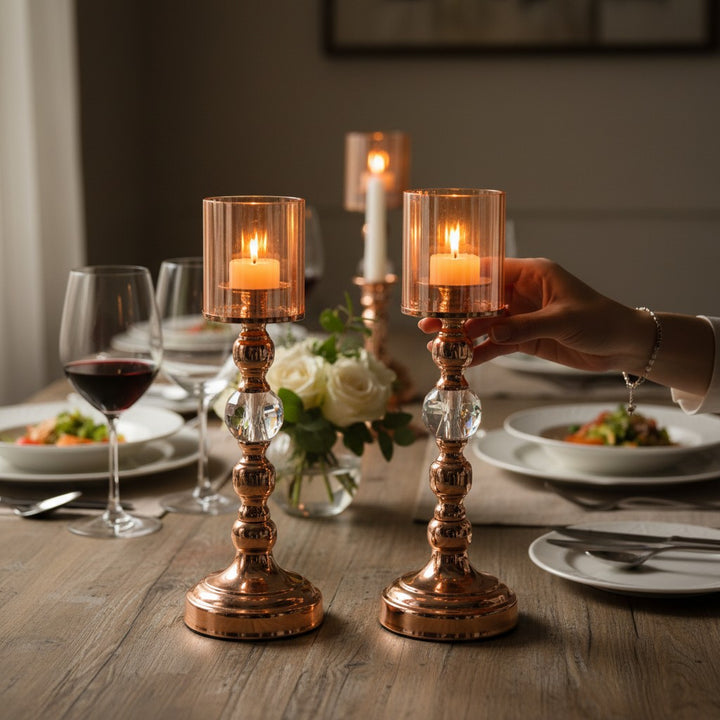 Metallic Crystal Candle Stand