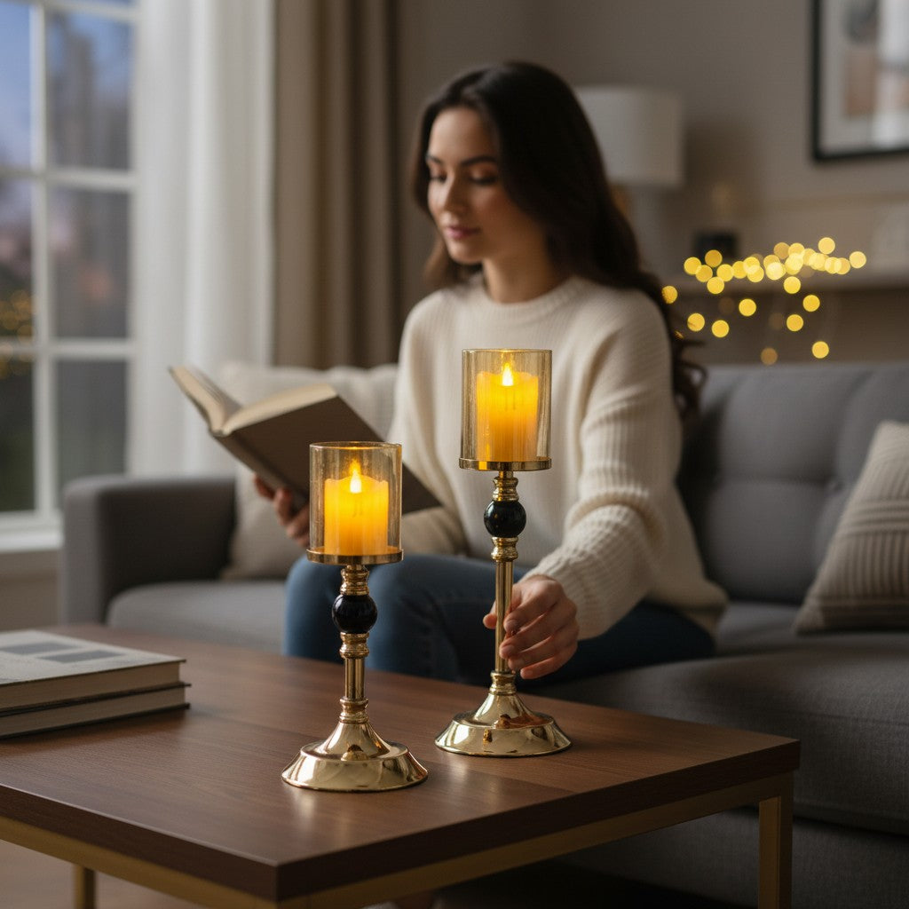 Elysian Glow Crystal & Metallic  Candle Stand