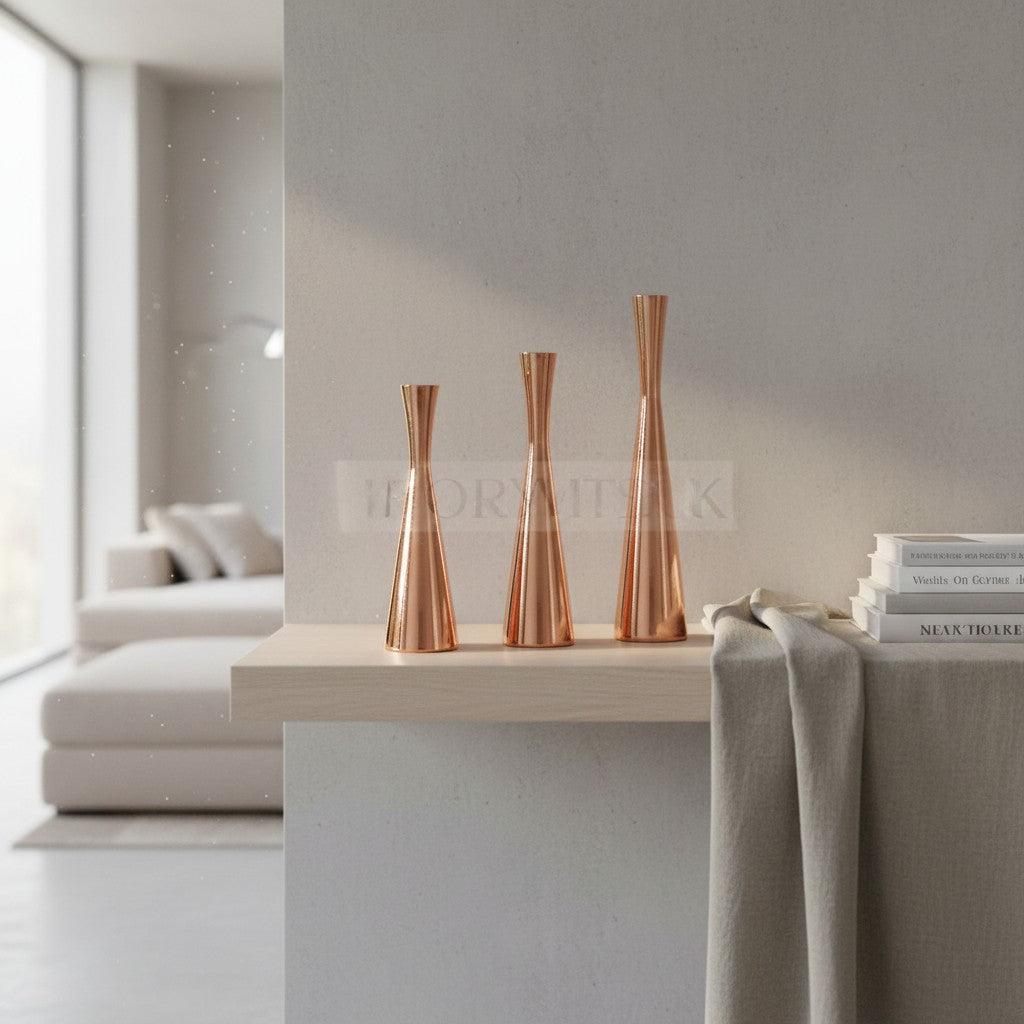 Rose Gold Metalic Candle Stand 3pcs