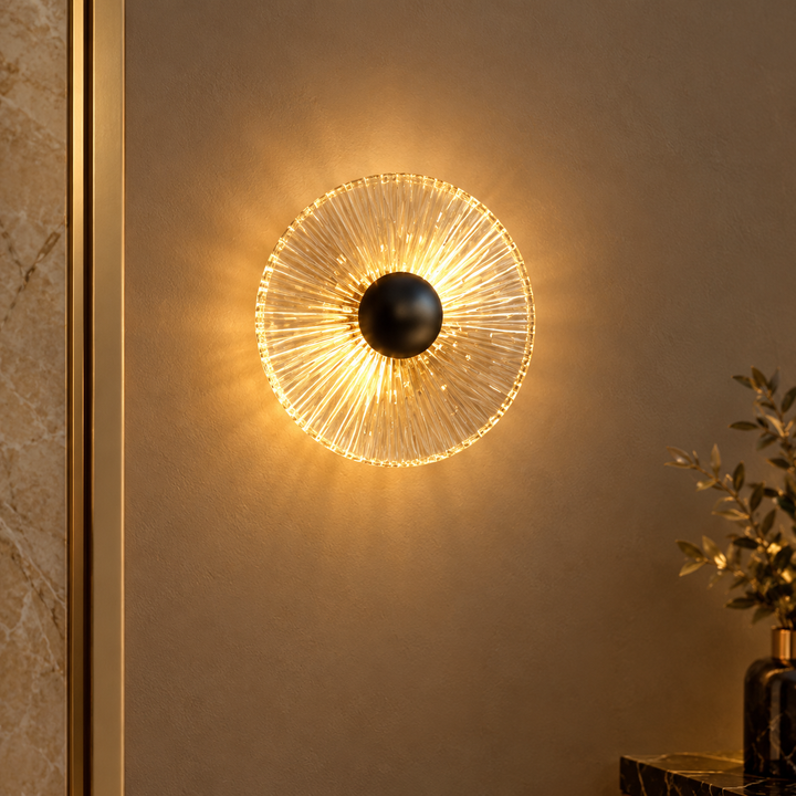 Luxury Round Ribbed Glass Wall Sconce