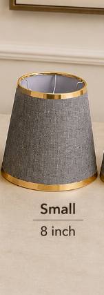 Grey Textured Fabric Lampshade pair with Gold Trim