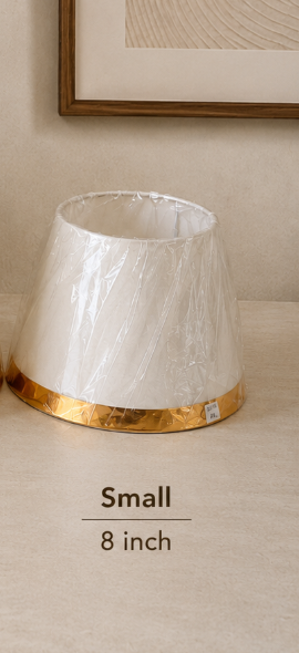 White Fabric Lampshade Pair with Gold Trim