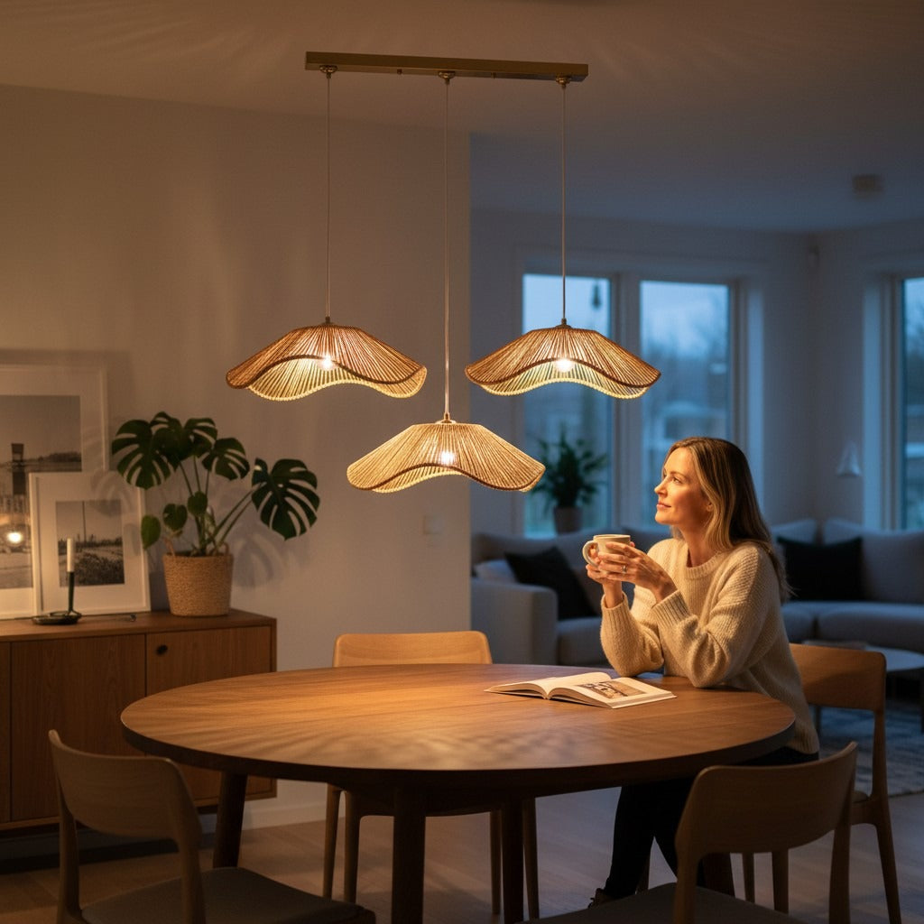 Triple Rattan Pendant Chandelier