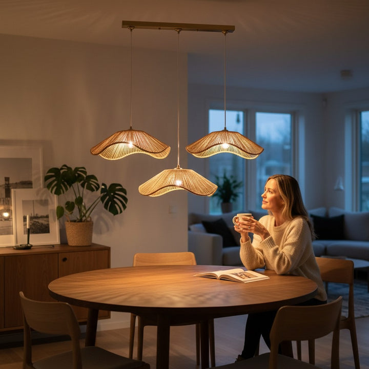 Triple Rattan Pendant Chandelier