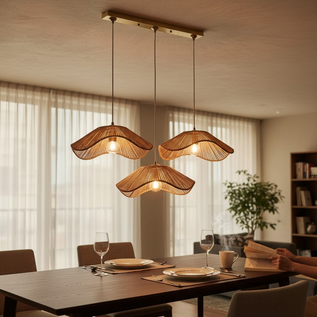 Triple Rattan Pendant Chandelier