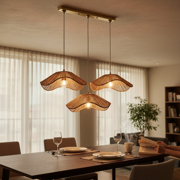Triple Rattan Pendant Chandelier