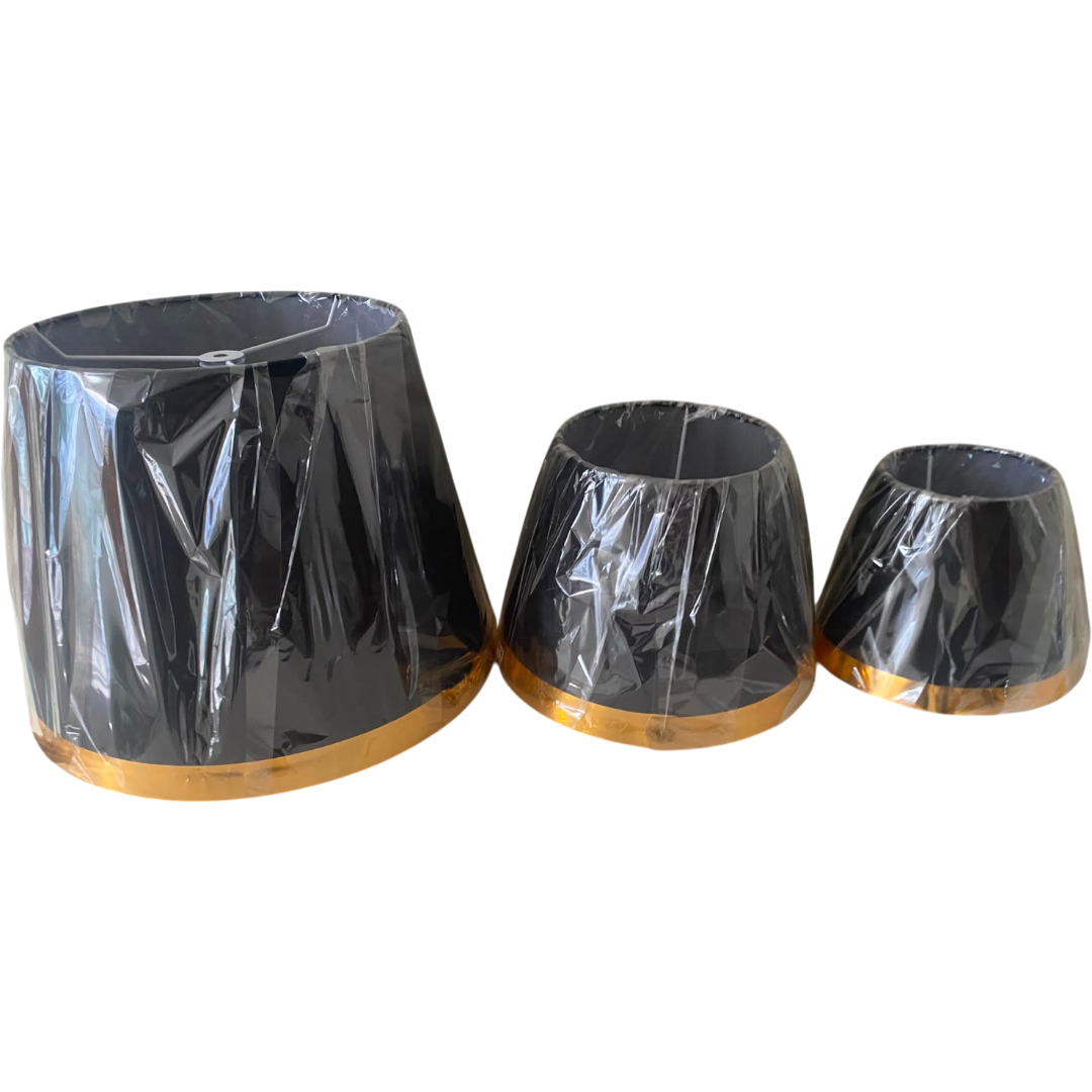 Black Fabric Lampshade Pair with Gold Trim