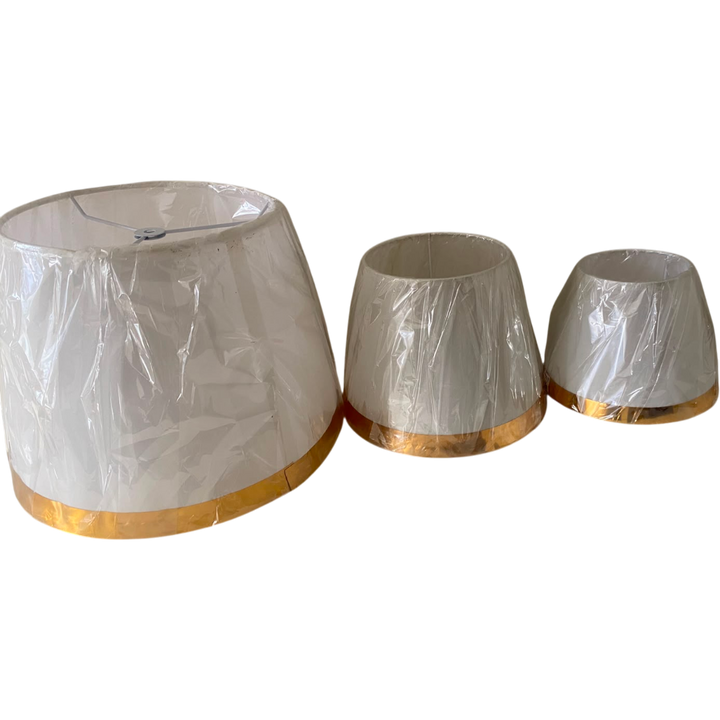 White Fabric Lampshade Pair with Gold Trim