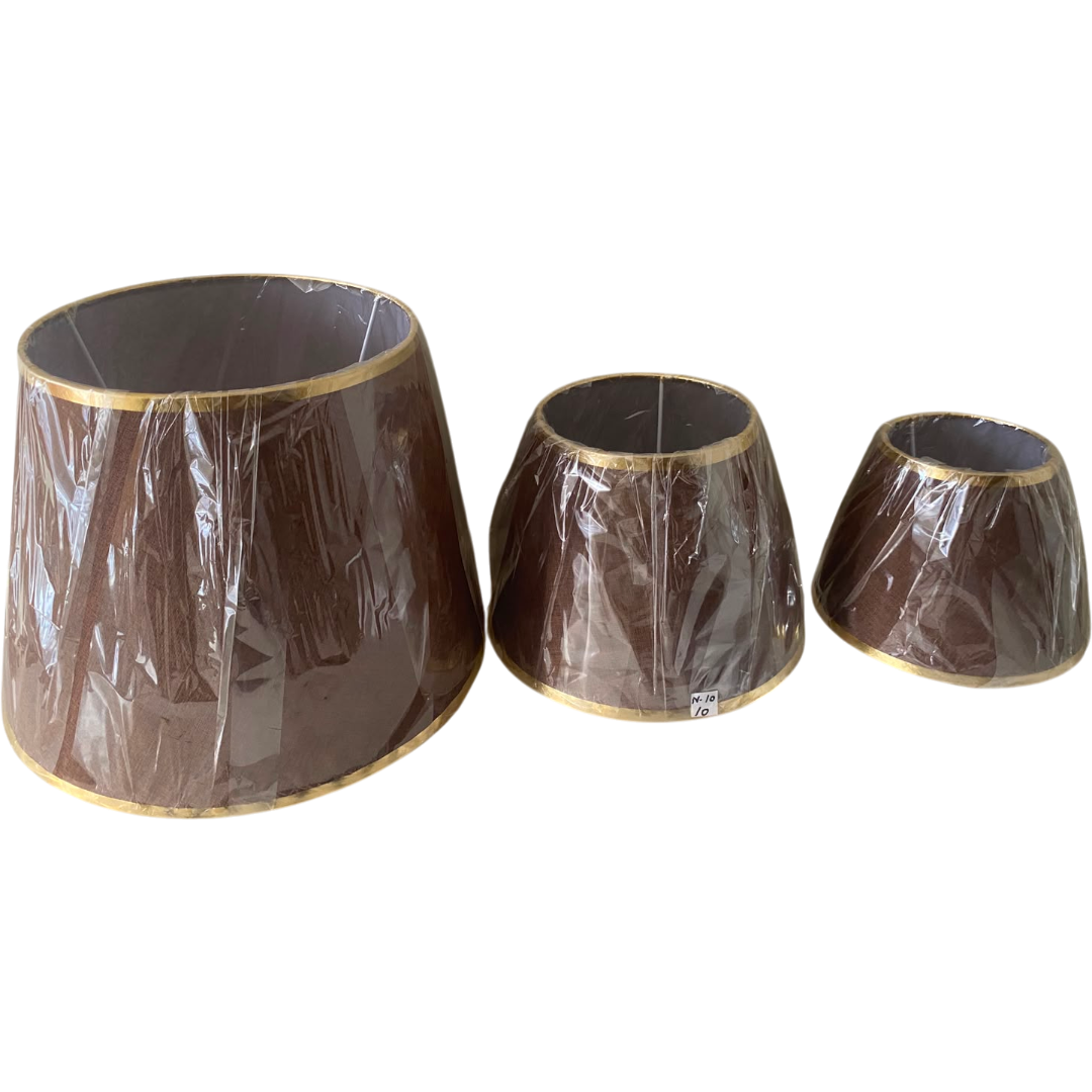 Brown Linen Fabric Lampshade pair with Gold Trim
