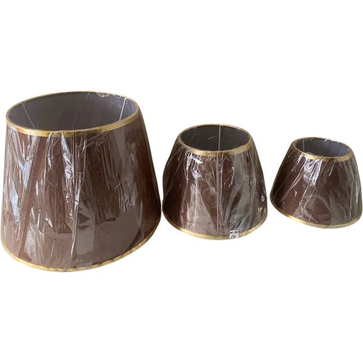 Brown Linen Fabric Lampshade pair with Gold Trim