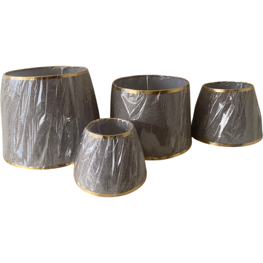 Grey Textured Fabric Lampshade pair with Gold Trim