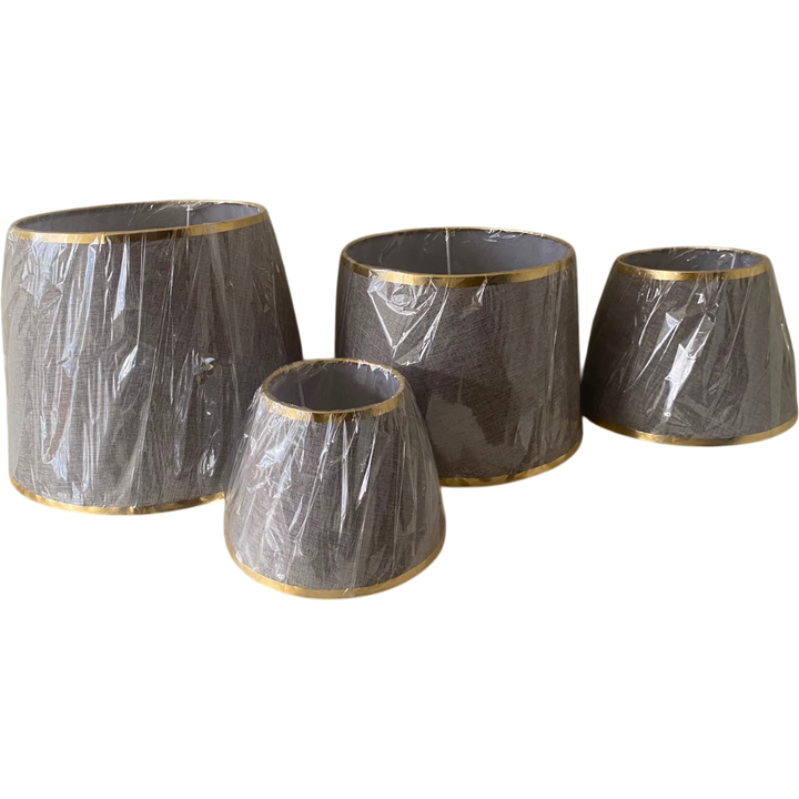 Grey Textured Fabric Lampshade pair with Gold Trim