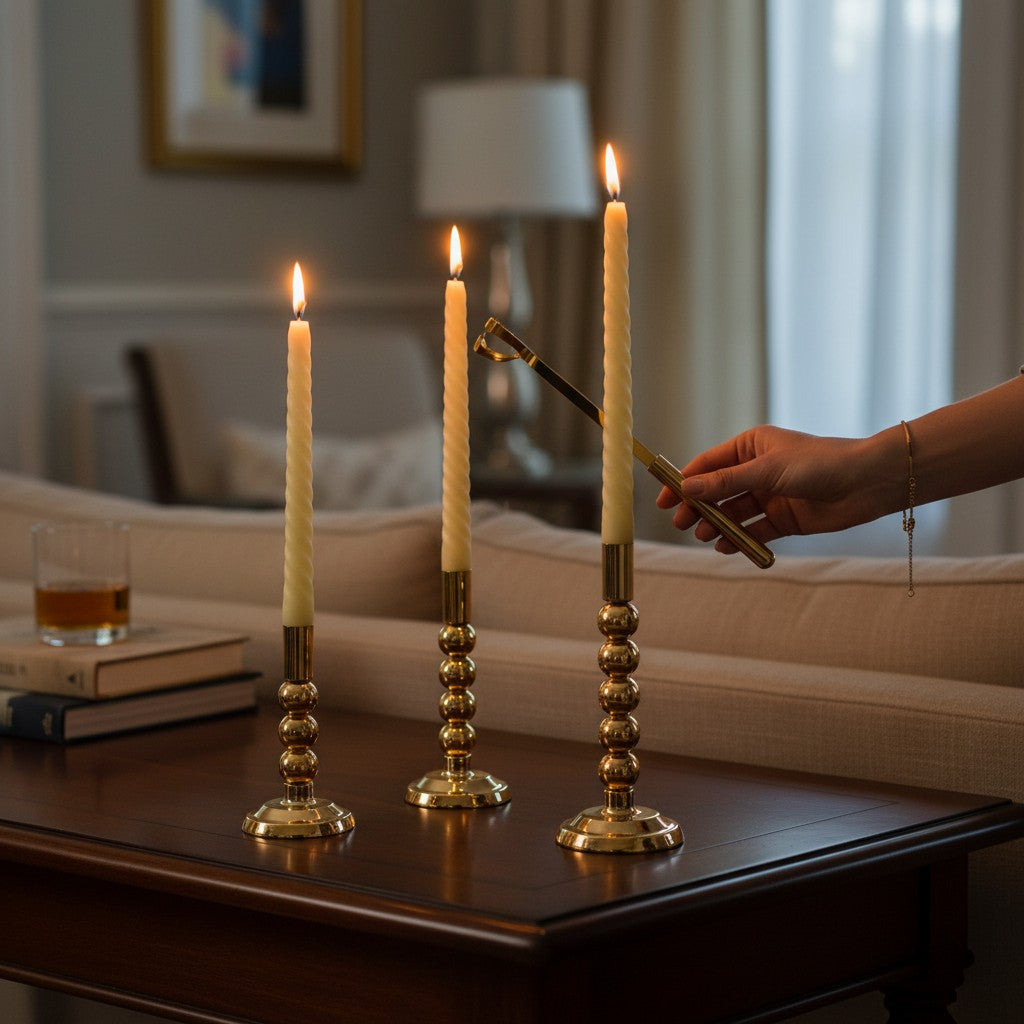Gold Beaded Taper Candle Holders (Set of 3)