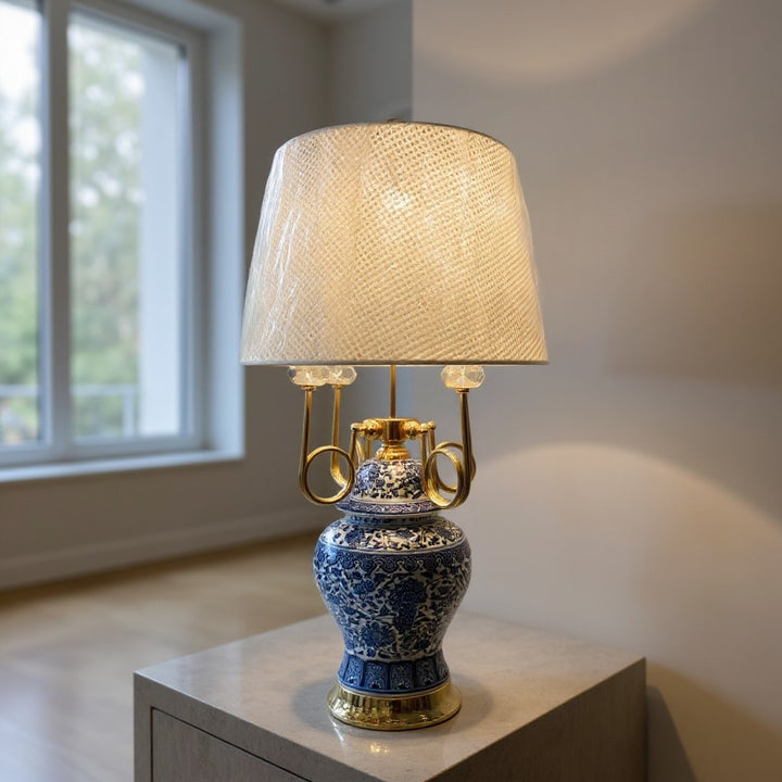 Royal Blue White Floral Porcelain Table Lamp