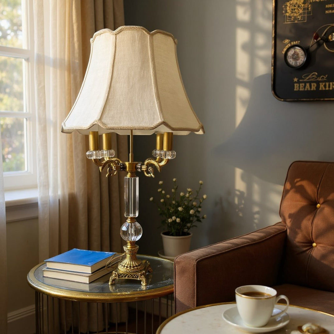 Vintage Brass Gold Quad-Light Metallic Table Lamp