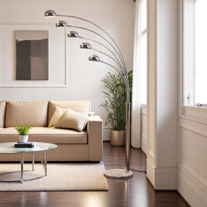 Silver Radiant Cascade 5-Arcs Floor Lamp