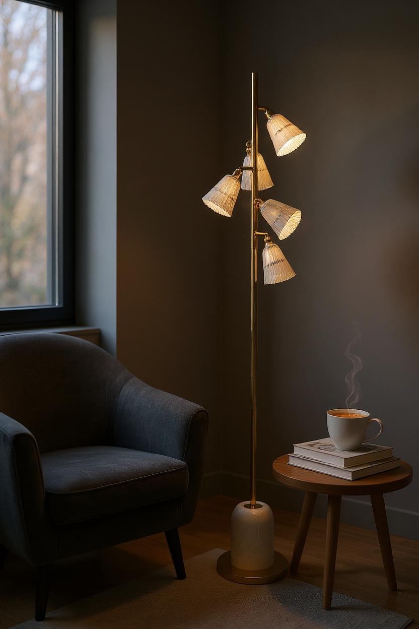 Luminous Frost – White Crystal 5-LED Floor Lamp