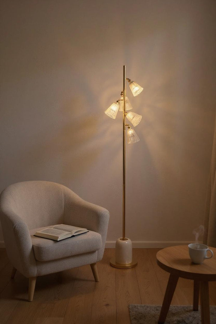 Luminous Frost – White Crystal 5-LED Floor Lamp