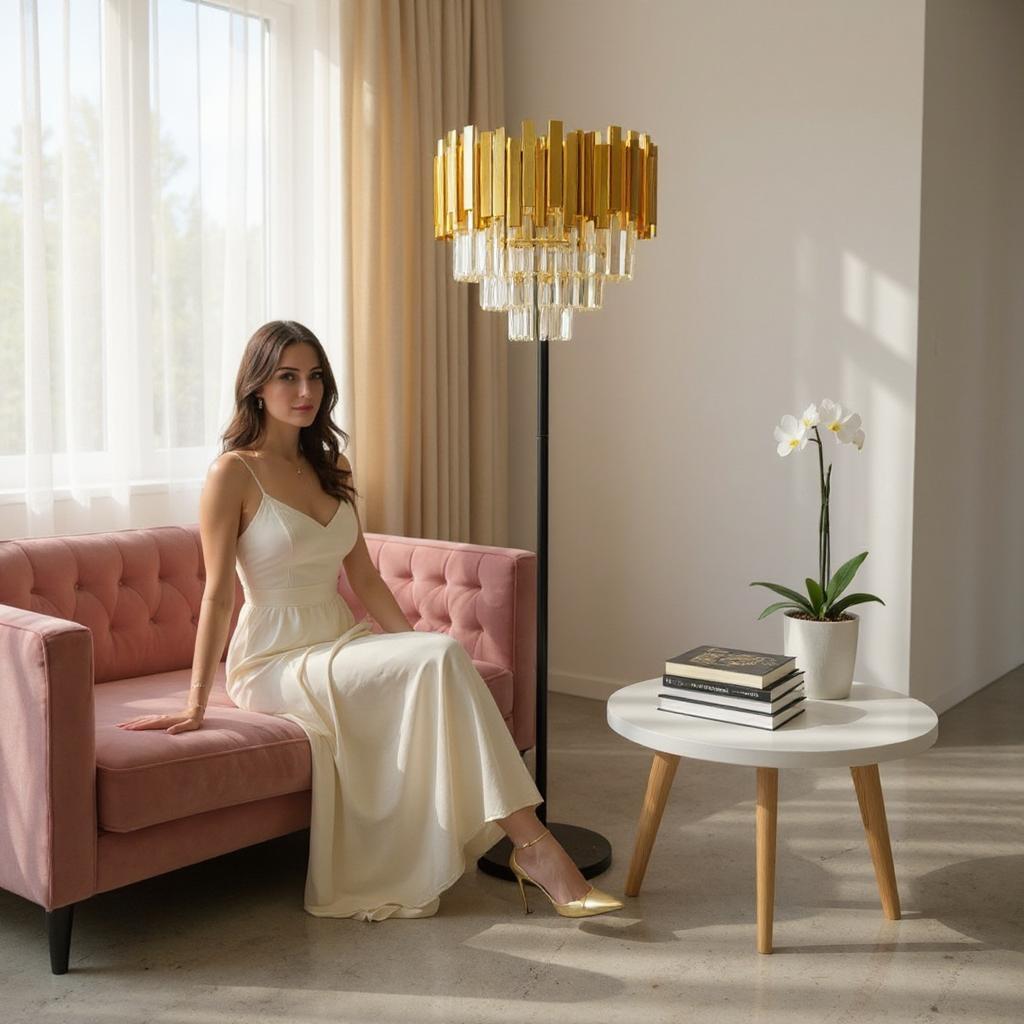 Celestia Luxe – Metallic Crystal Floor Lamp