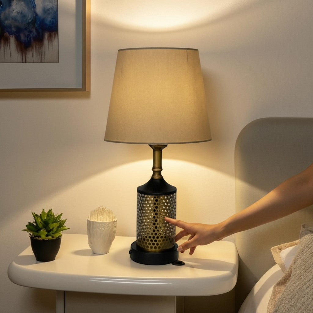 The Avalon Brass Disc Side Table Lamp
