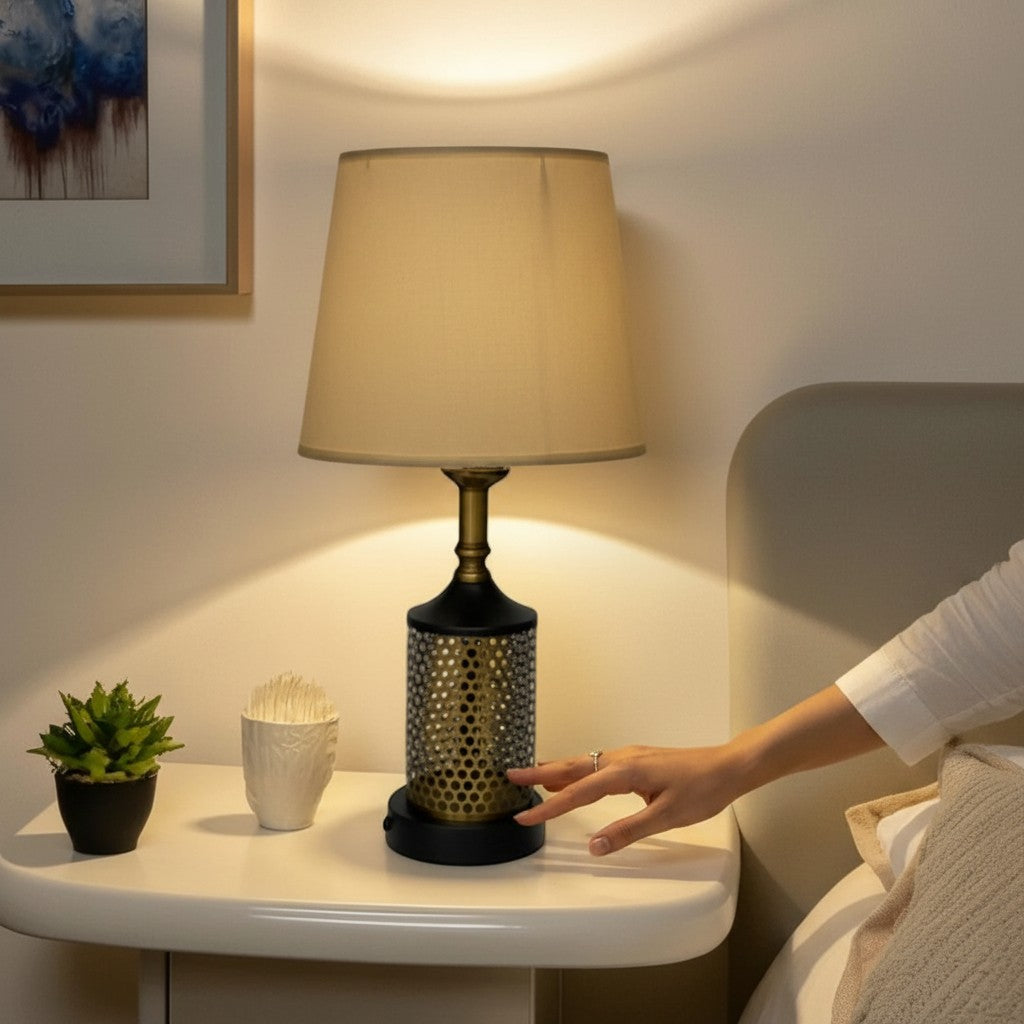 The Avalon Brass Disc Side Table Lamp