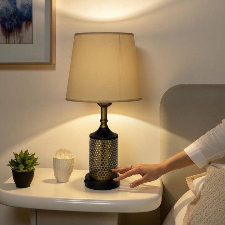 The Avalon Brass Disc Side Table Lamp