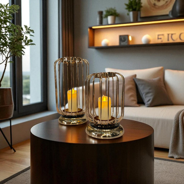 Luxe Cage Metallic Candle Stand Set