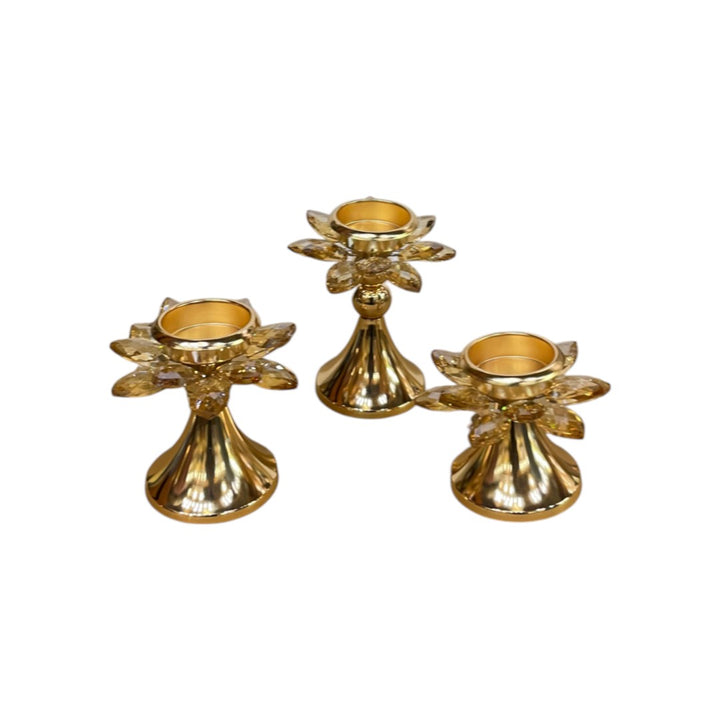 Artisan Crystal & Brass Accent Candle Holder