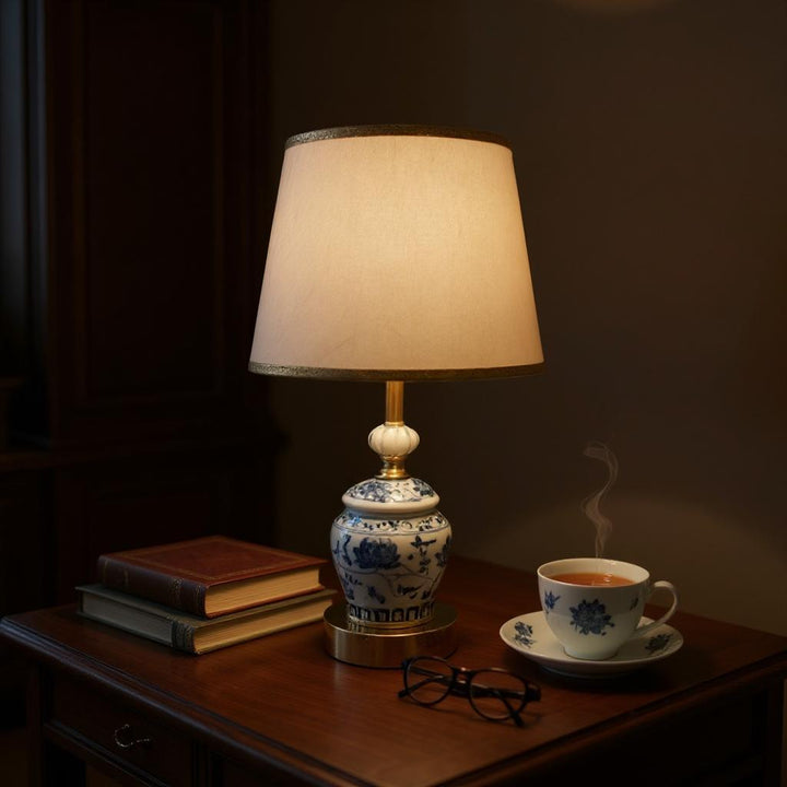 Blue Pottery Brass Glow Side Lamp