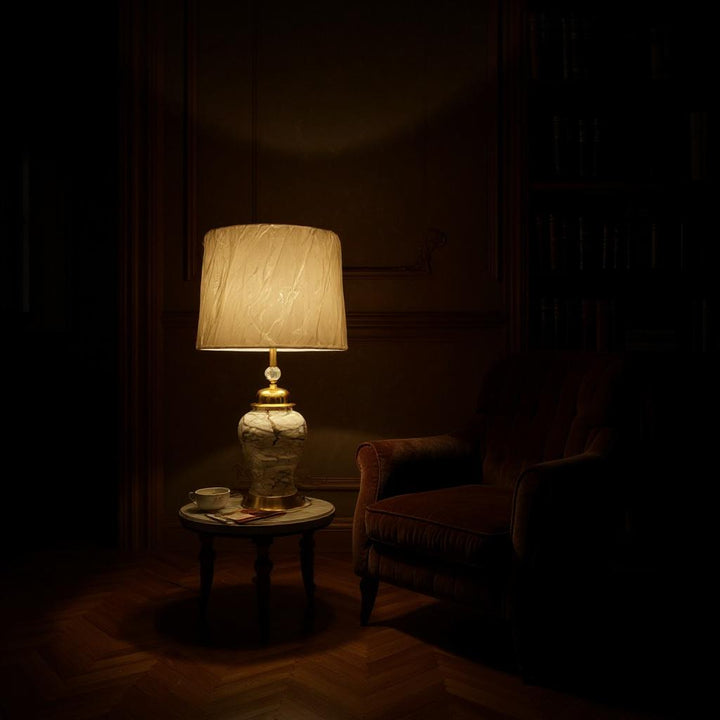Marble Textured Elegance Ceramic Gold-Base Table Lamp