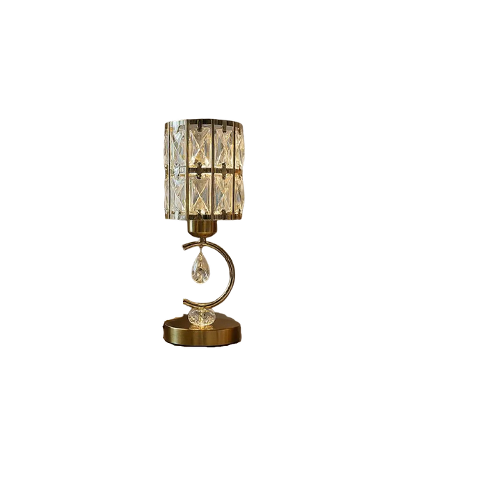 Modern Metallic LED Side Table Lamp with Crystal Accents