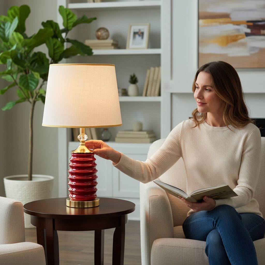 Crimson Ribbed Ceramic Lamp