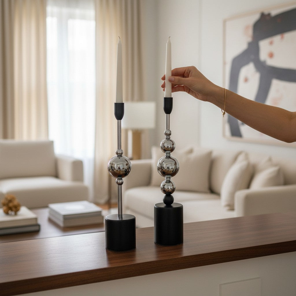 Modern Chrome Sphere Candle Stand