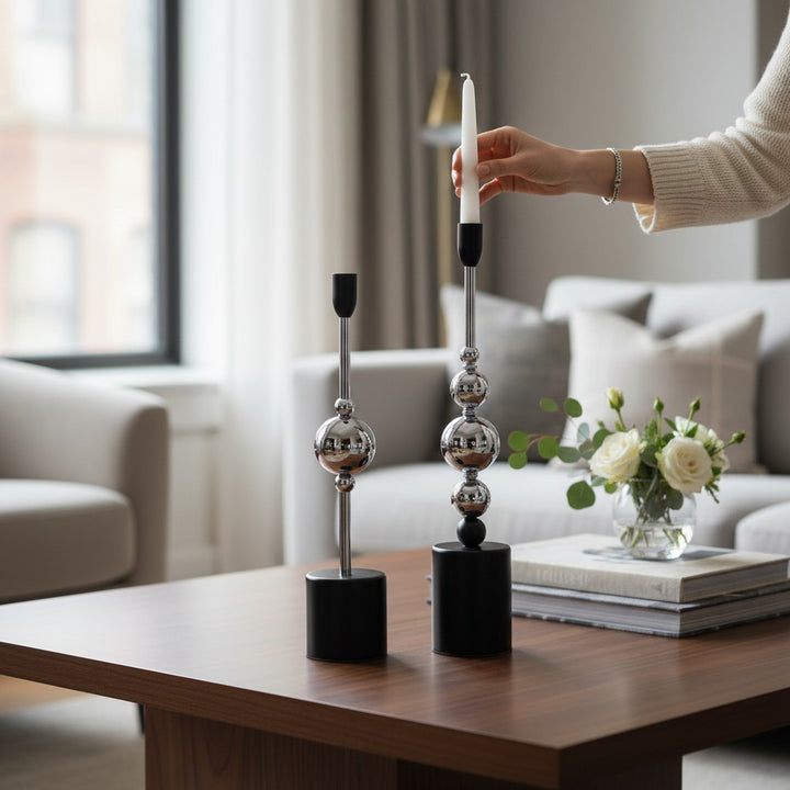 Modern Chrome Sphere Candle Stand