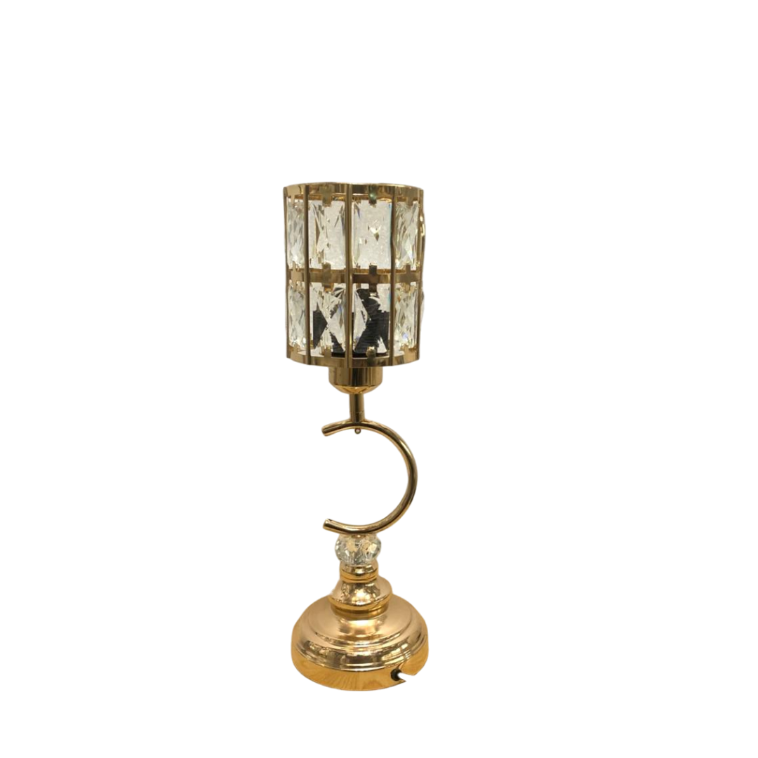 Modern Metallic LED Side Table Lamp with Crystal Accents